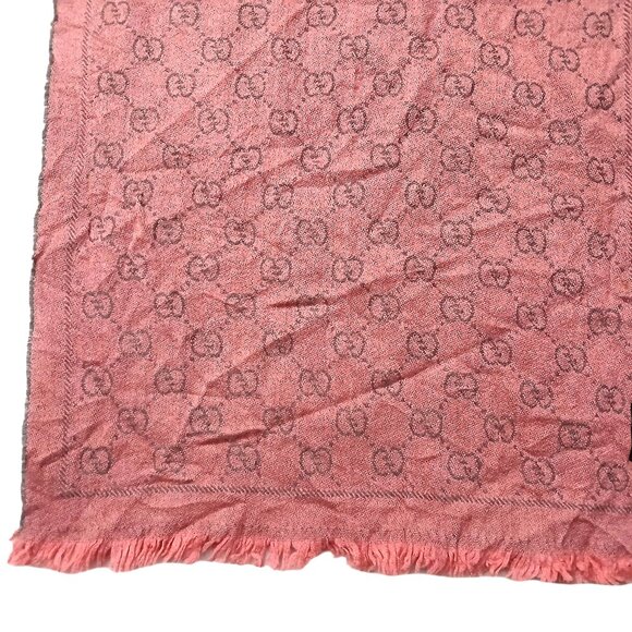 Gucci Pink & Grey Reversible GG Logo Print Shawl Wrap Vintage Pre-Owned - Picture 5 of 9